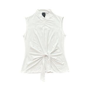 Clara Sun Woo Women’s White Mock Neck Waist Tie Sleeveless White Blouse Size XS